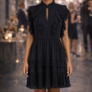 Kate Spade Black Ruffle Mini Dress | Tiered Flutter Sleeves |Size 8|Classic Chic